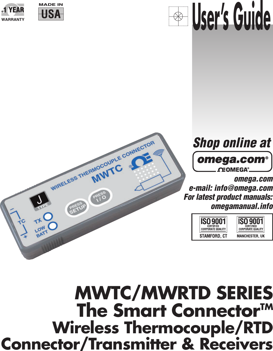 omega.com  e-mail: info@omega.comFor latest product manuals:omegamanual.infoMWTC/MWRTD SERIESThe Smart ConnectorTMWireless Thermocouple/RTD Connector/Transmitter &amp; ReceiversMADE INShop online atUser’s Guide