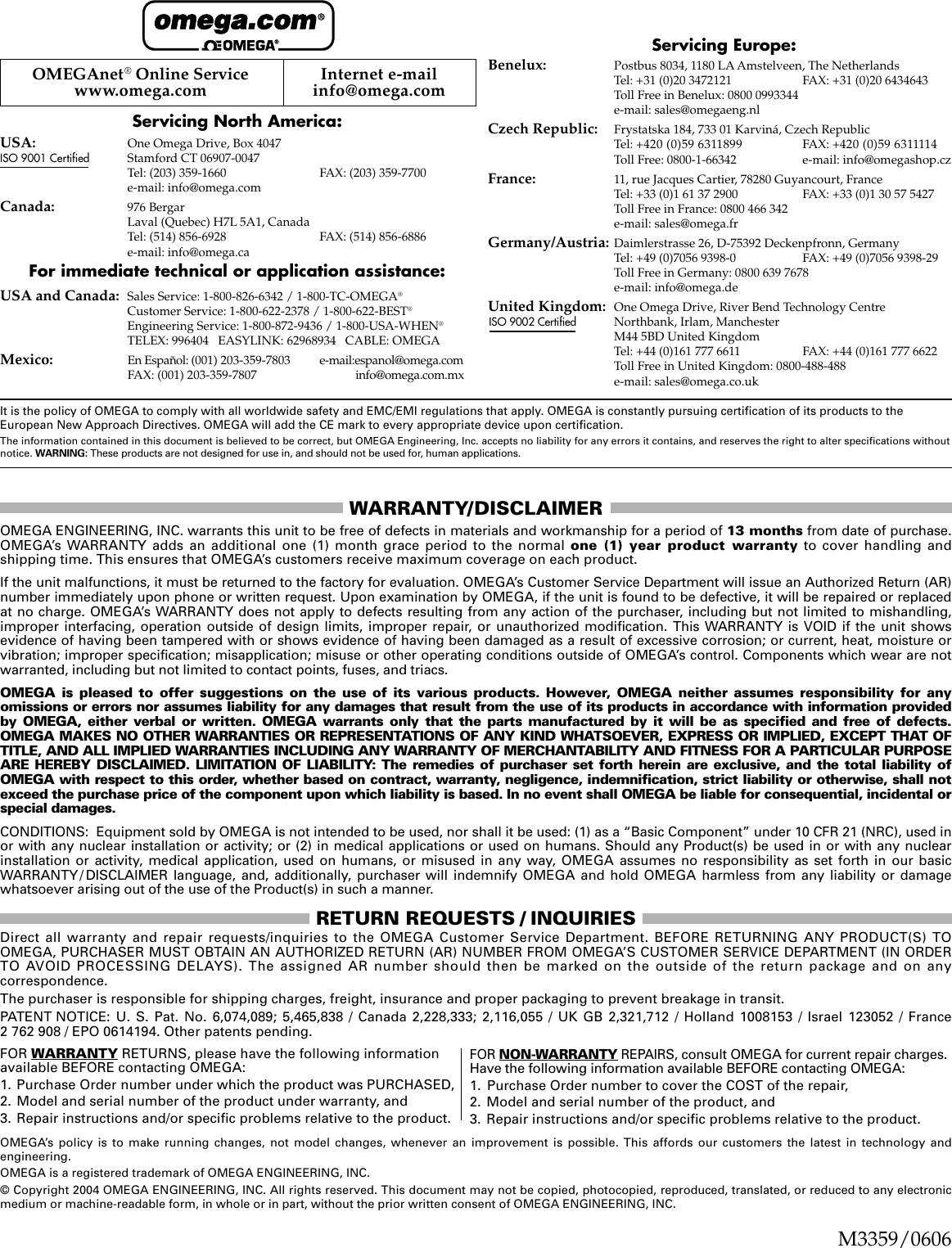 Page 4 of 4 - Omega-Engineering Omega-Engineering-Dpg1000B-Users-Manual- Omega 1000B 1100B 0606.qxp  Omega-engineering-dpg1000b-users-manual