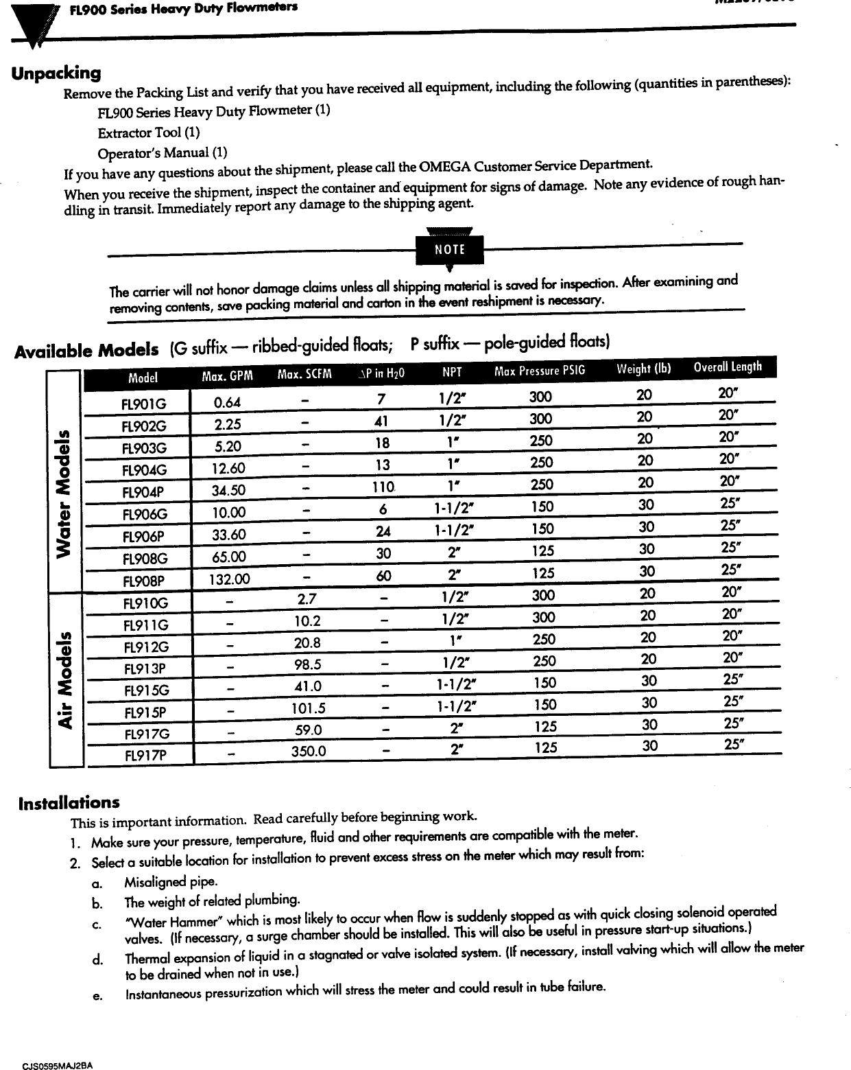 Page 2 of 4 - Omega-Engineering Omega-Engineering-Fl900-Users-Manual- Rotameters  Omega-engineering-fl900-users-manual
