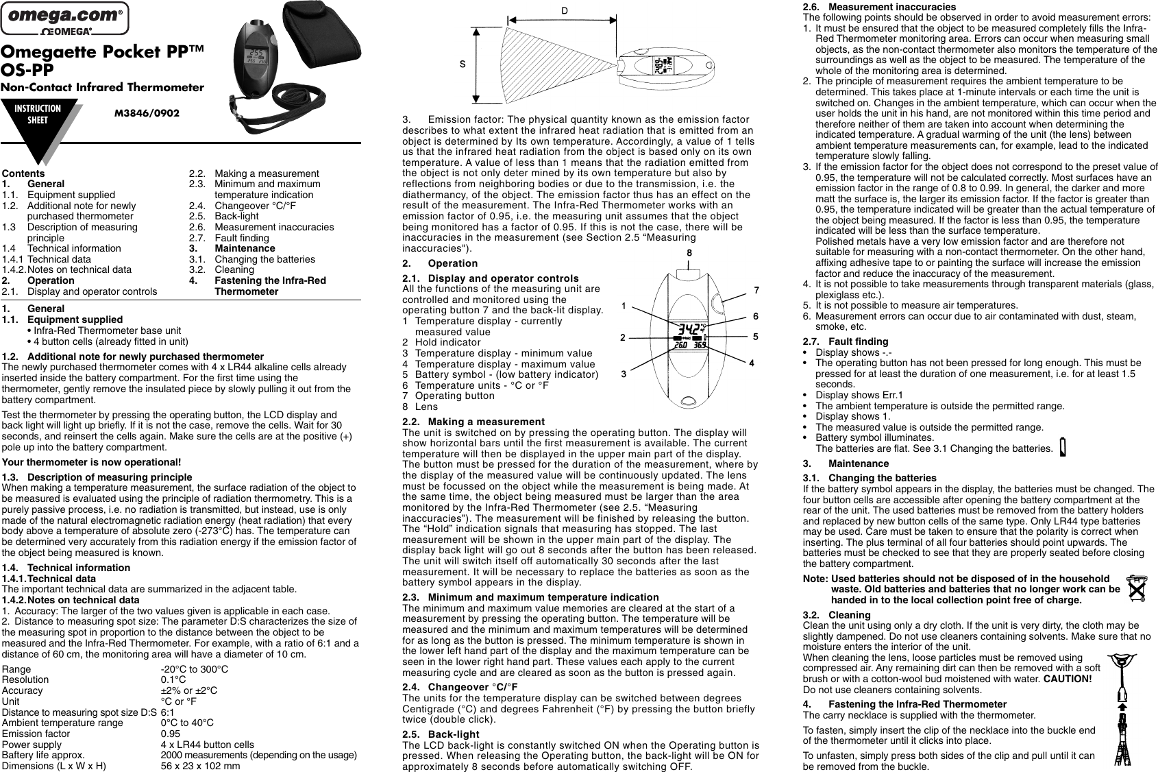 Page 1 of 4 - Omega-Engineering Omega-Engineering-Omegaette-Pocket-Pp-Os-Pp-Users-Manual- Omegaette Pocket PP™ Infrared Thermometer  Omega-engineering-omegaette-pocket-pp-os-pp-users-manual