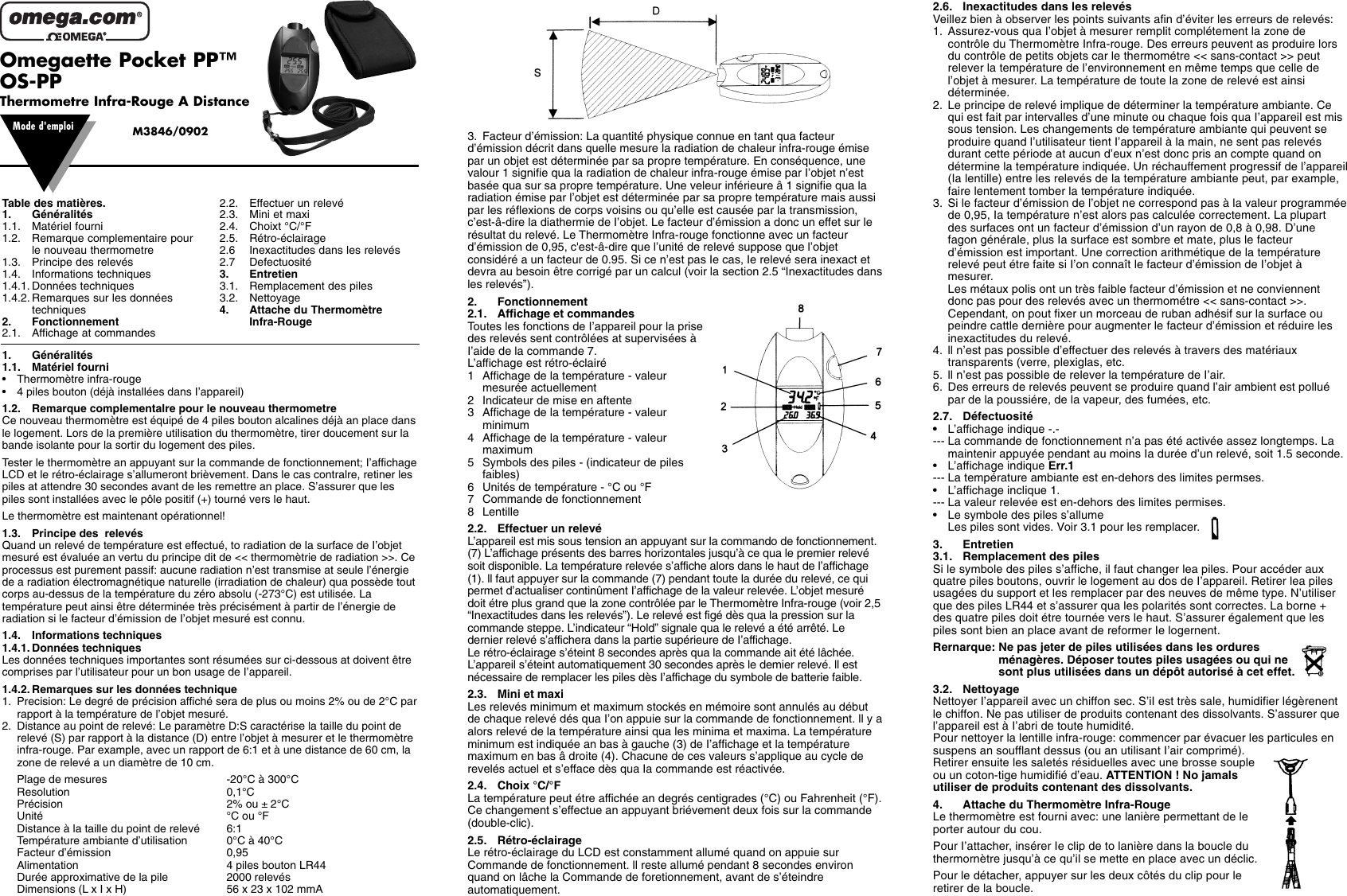 Page 3 of 4 - Omega-Engineering Omega-Engineering-Omegaette-Pocket-Pp-Os-Pp-Users-Manual- Omegaette Pocket PP™ Infrared Thermometer  Omega-engineering-omegaette-pocket-pp-os-pp-users-manual