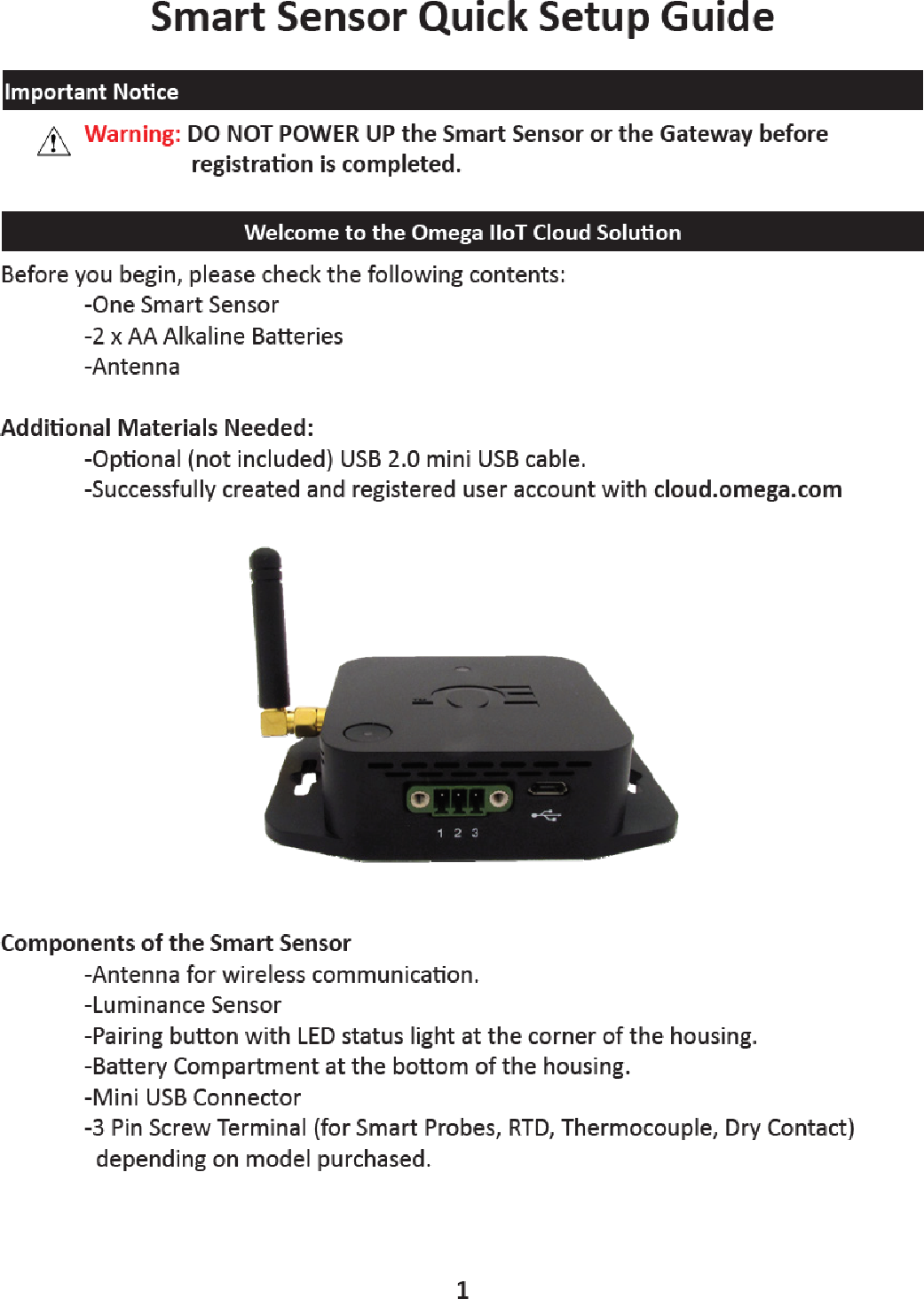 Omega Engineering SS001XNA Smart Sensor User Manual