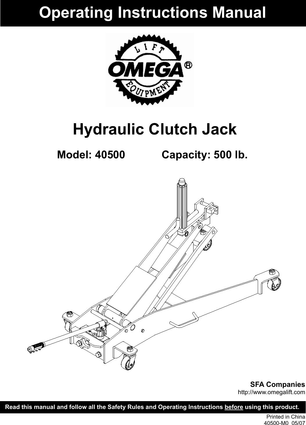 Page 1 of 8 - Omega-Lift Omega-Lift-40500-Users-Manual- 40500-M0  Omega-lift-40500-users-manual