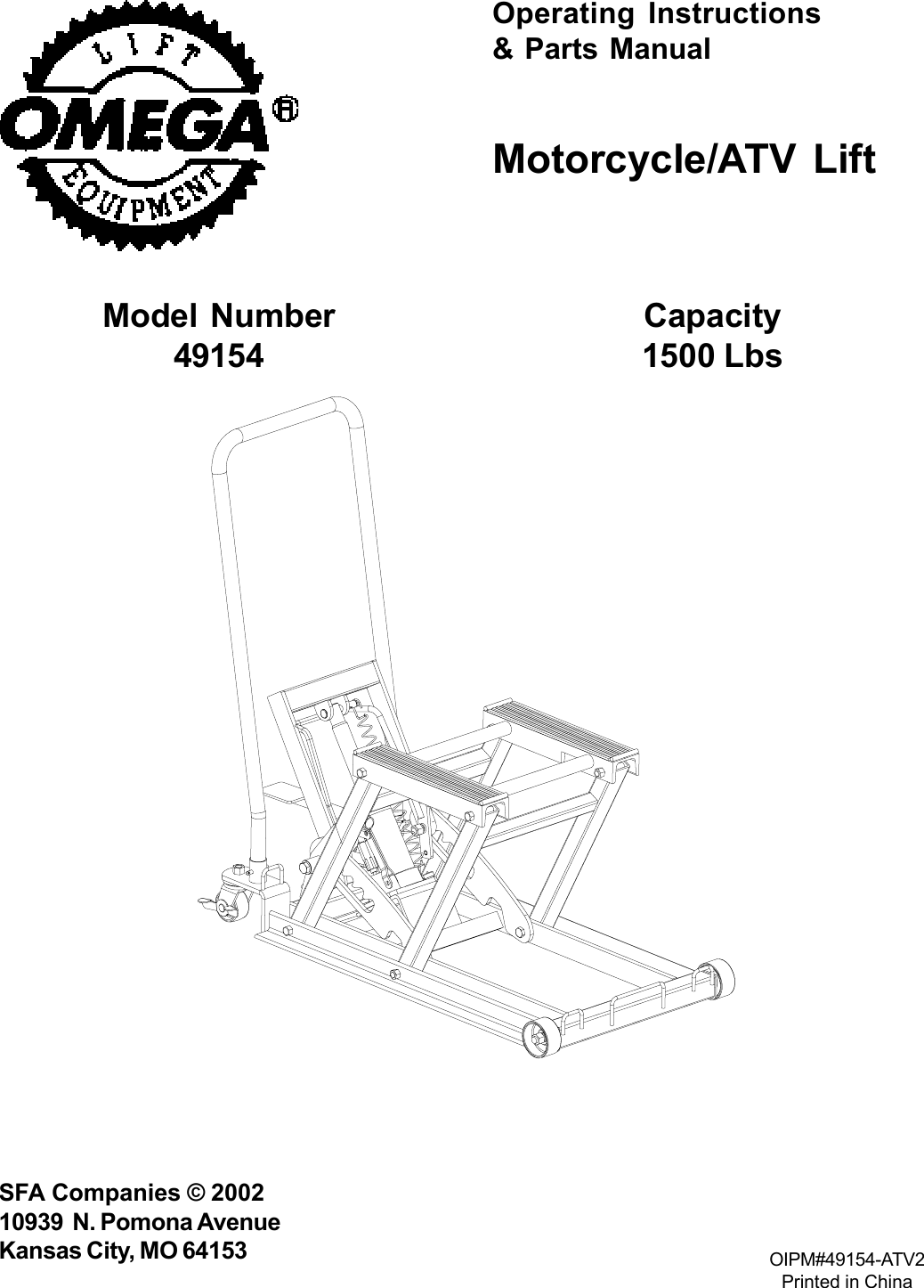 Omega Lift Motorcycle Atv 49154 Users Manual Atd 7460 Manuala