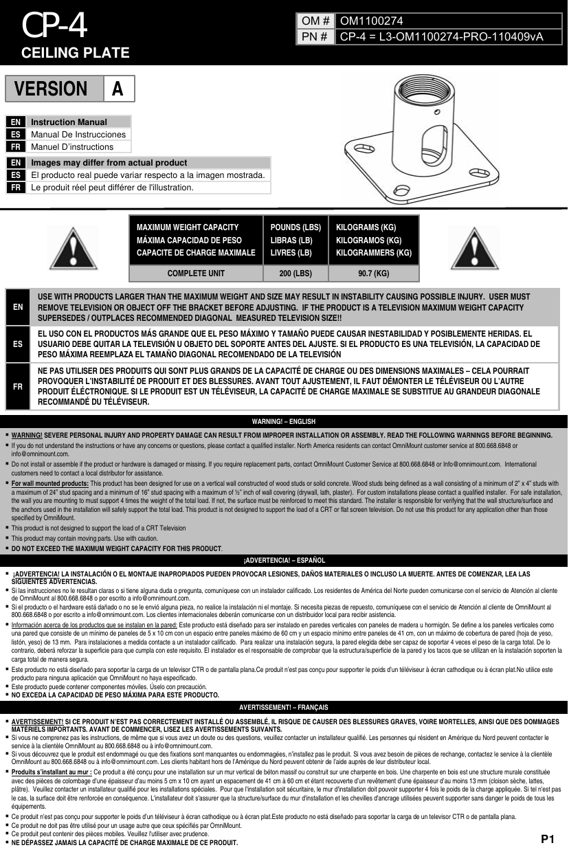 Page 1 of 4 - Omnimount Omnimount-Cp-4-Users-Manual-  Omnimount-cp-4-users-manual