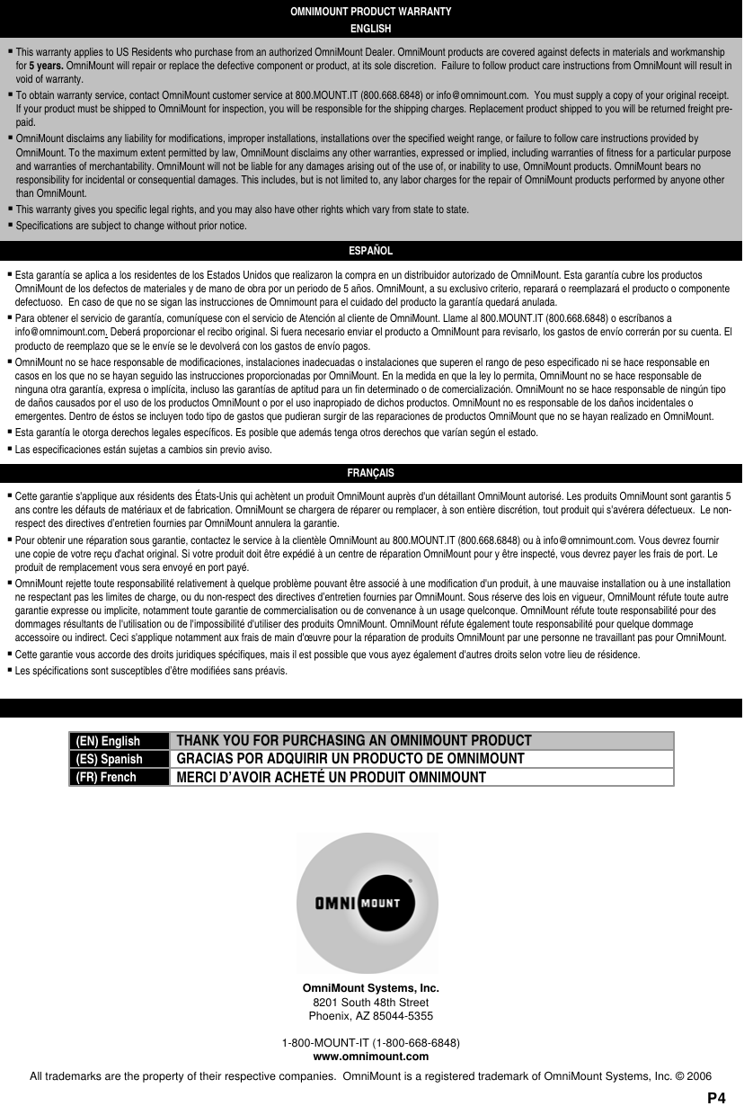 Page 4 of 4 - Omnimount Omnimount-Cp-4-Users-Manual-  Omnimount-cp-4-users-manual