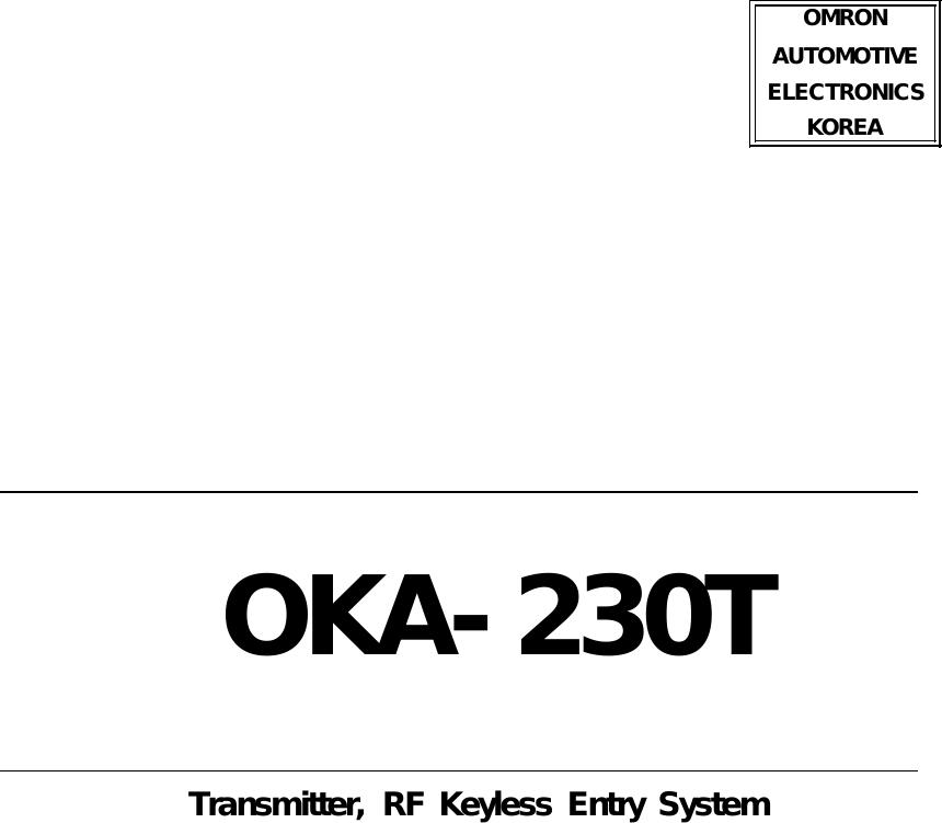 OMRONAUTOMOTIVEELECTRONICSKOREAOKA-230TTransmitter,RFKeylessEntrySystem