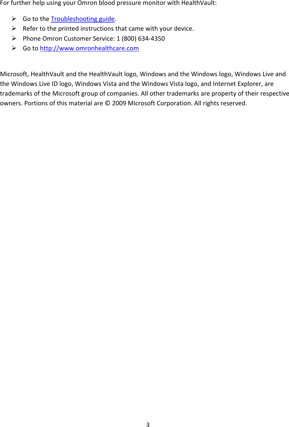 Page 3 of 3 - Omron-Healthcare Omron-Healthcare-Omron-Hem670It-Users-Manual- Getting Started With Cleveland Clinic And HealthVault  Omron-healthcare-omron-hem670it-users-manual