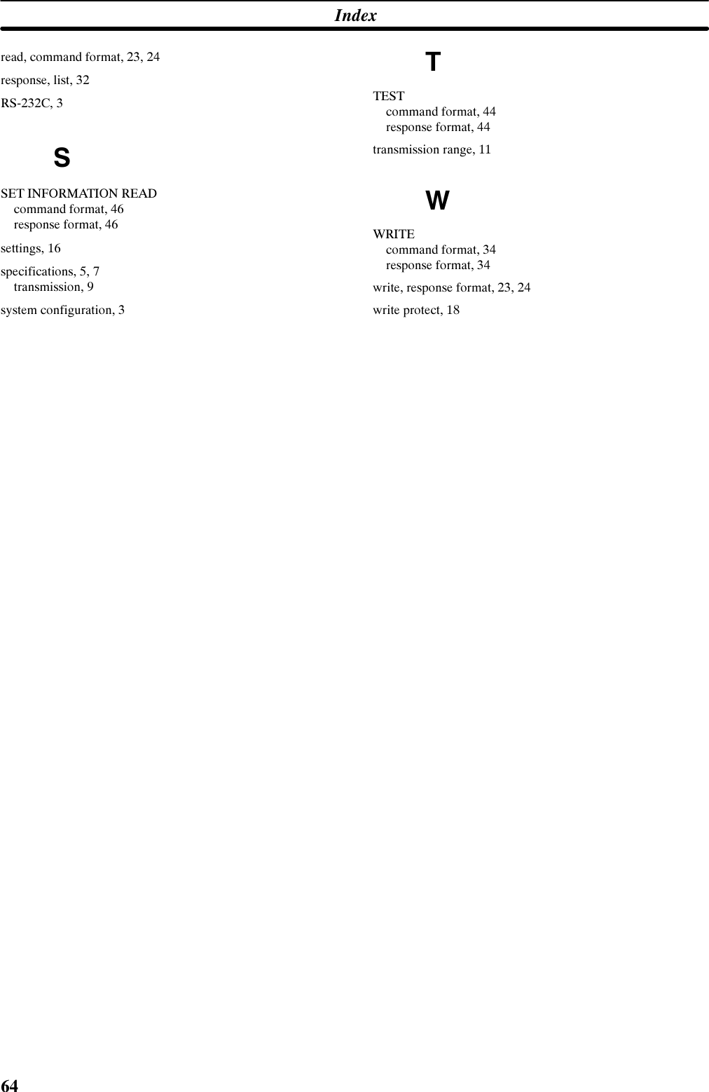 ,QGH[UHDG FRPPDQG IRUPDW  UHVSRQVH OLVW 56&amp; 66(7 ,1)250$7,21 5($&apos;FRPPDQG IRUPDW UHVSRQVH IRUPDW VHWWLQJV VSHFLILFDWLRQV  WUDQVPLVVLRQ V\VWHP FRQILJXUDWLRQ 77(67FRPPDQG IRUPDW UHVSRQVH IRUPDW WUDQVPLVVLRQ UDQJH ::5,7(FRPPDQG IRUPDW UHVSRQVH IRUPDW ZULWH UHVSRQVH IRUPDW  ZULWH SURWHFW 