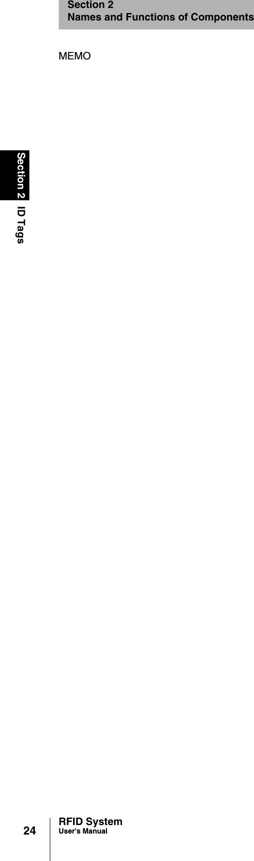 24Section 2 ID TagsRFID SystemUser&apos;s ManualSection 2Names and Functions of ComponentsMEMO