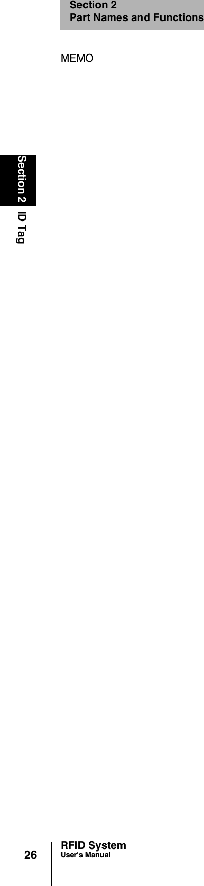 26Section 2 ID TagRFID SystemUser&apos;s ManualSection 2Part Names and FunctionsMEMO