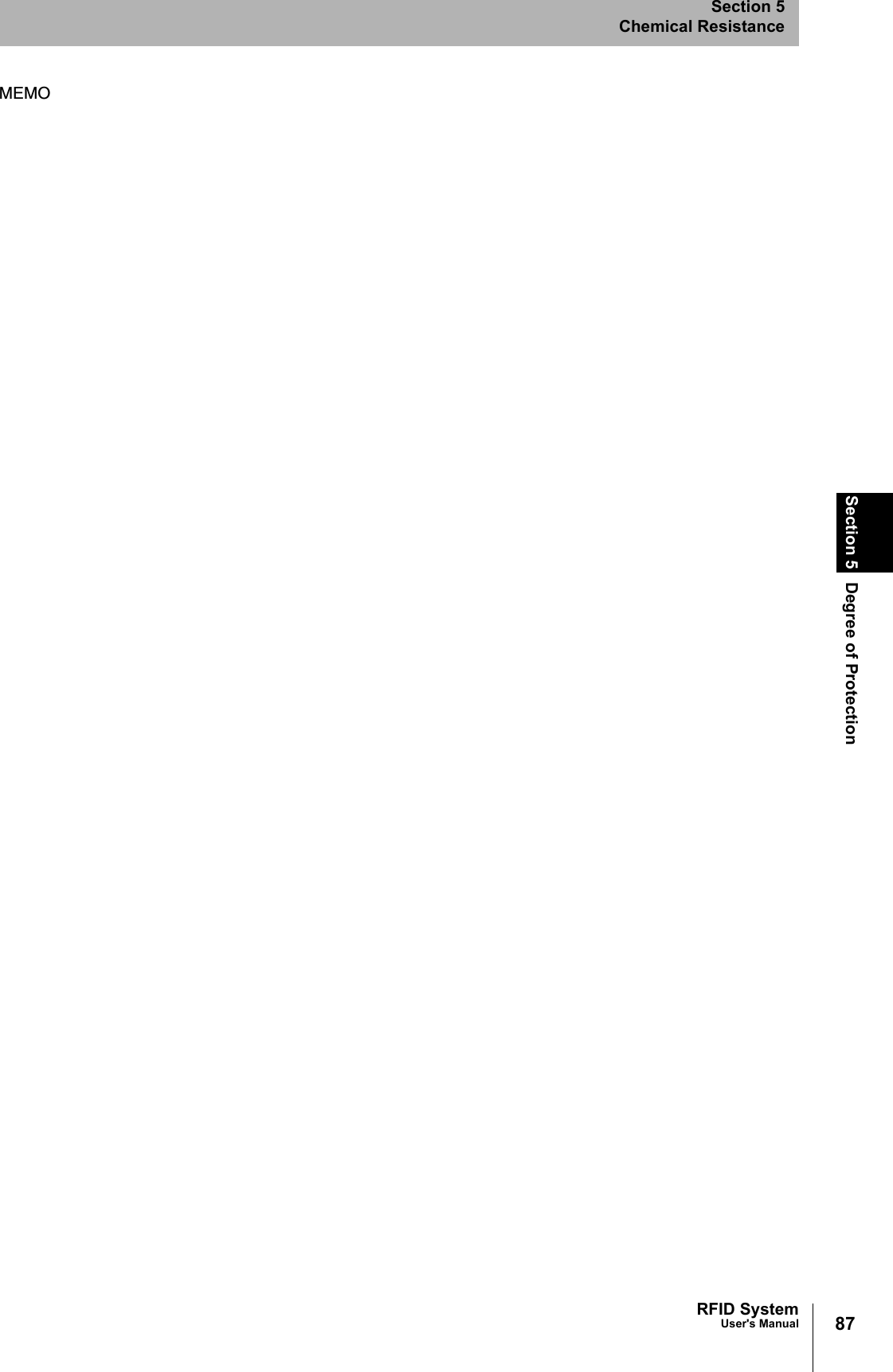87RFID SystemUser&apos;s ManualSection 5 Degree of ProtectionSection 5Chemical ResistanceMEMO