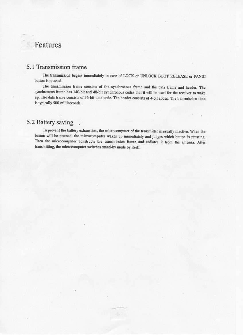 Keyless Entry System Transmitter User Manual