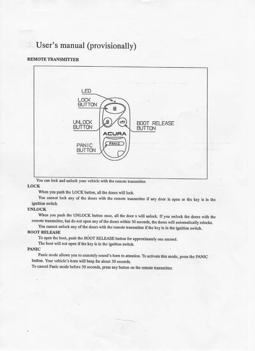 Keyless Entry System Transmitter User Manual