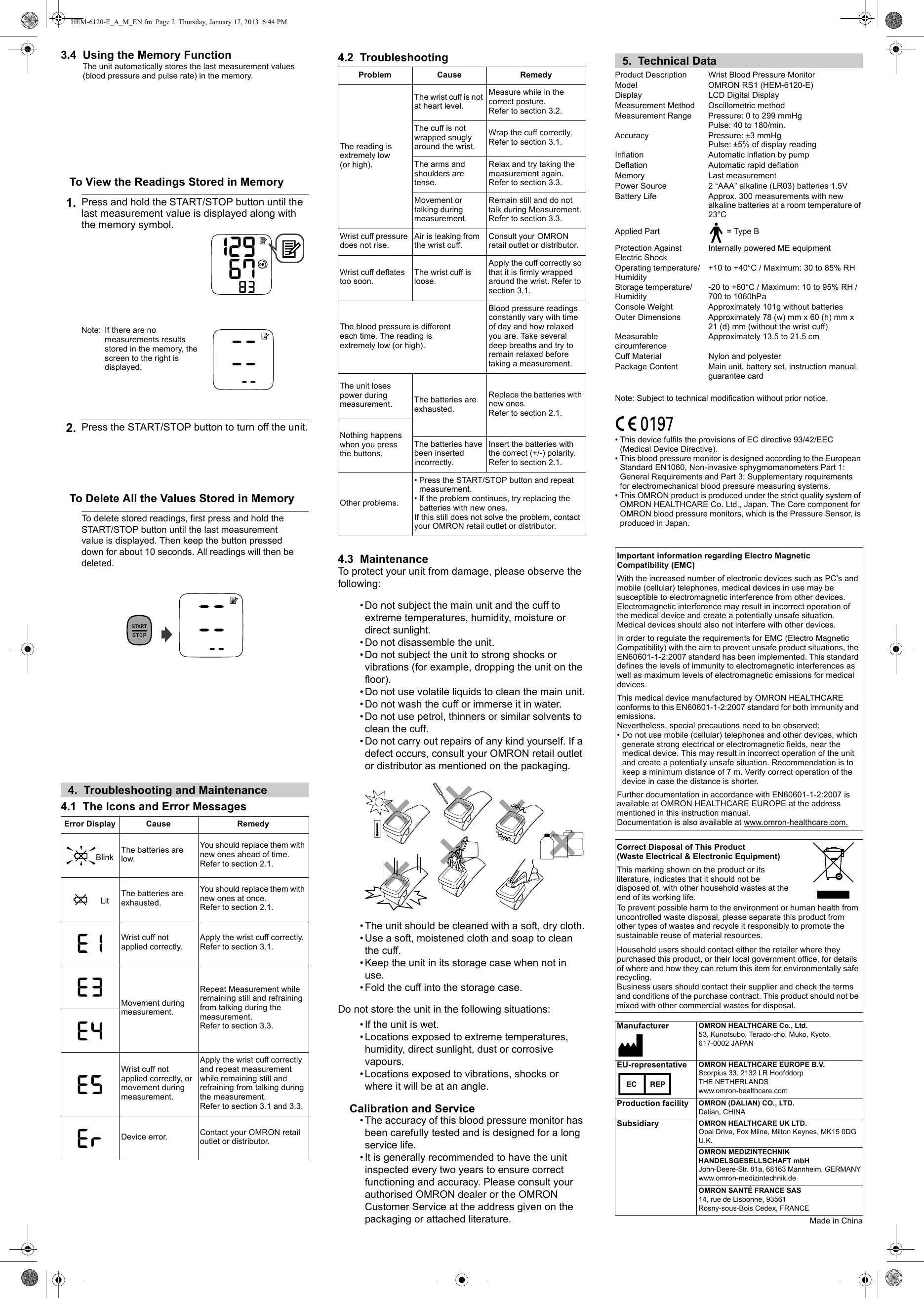 Page 2 of 2 - Omron Omron-Rs1-Users-Manual-  Omron-rs1-users-manual