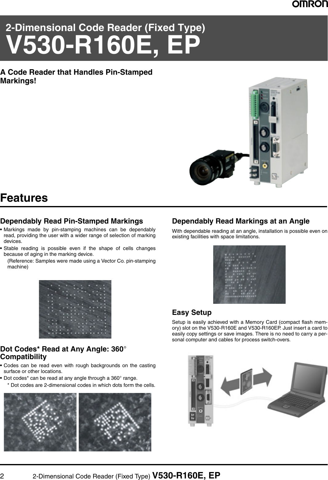 Page 1 of 7 - Omron Omron-V530-R160E-Users-Manual- V530-R160E,EP 2-Dimensional Code Reader (FixedType) Data Sheet Omron-v530-r160e-users-manual