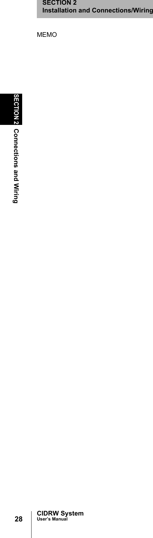 28SECTION 2Connections and WiringCIDRW SystemUser’s ManualSECTION 2Installation and Connections/WiringMEMO