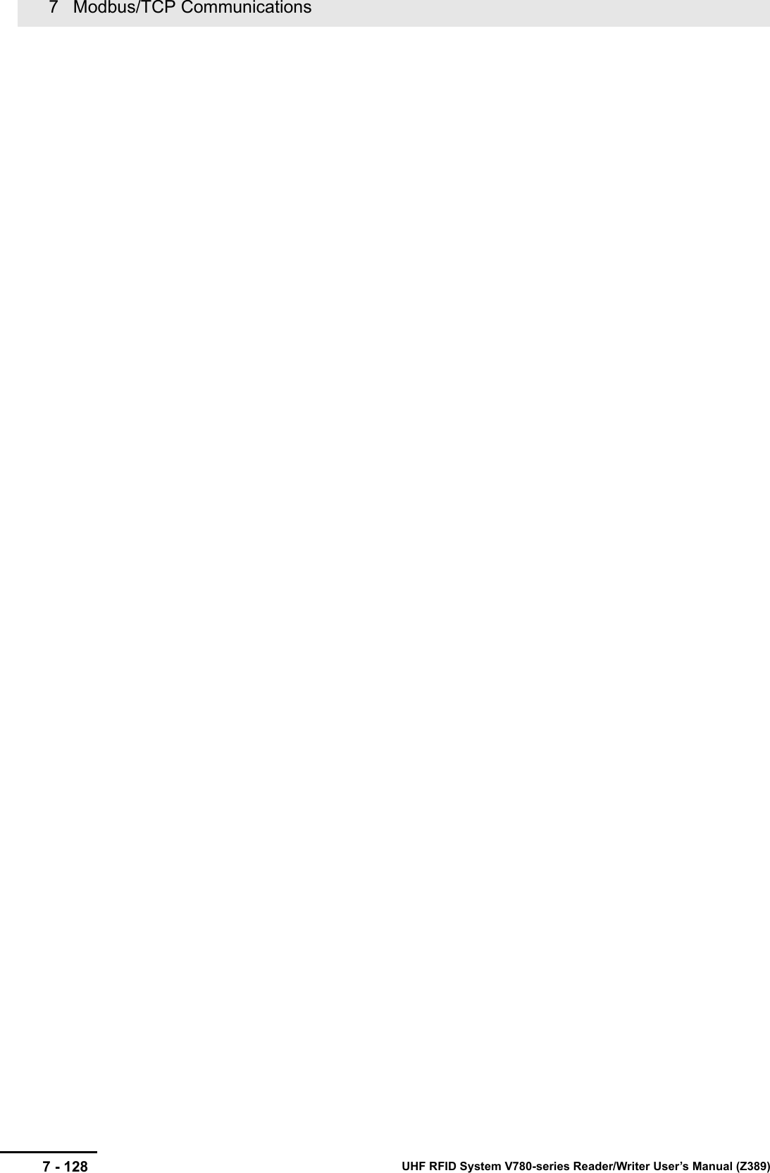 7   Modbus/TCP Communications7 - 128 UHF RFID System V780-series Reader/Writer User’s Manual (Z389)