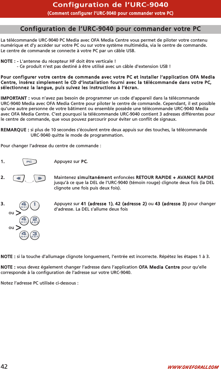 One For All Opmaak Pc Remote Euro Urc9040 Manual Languages