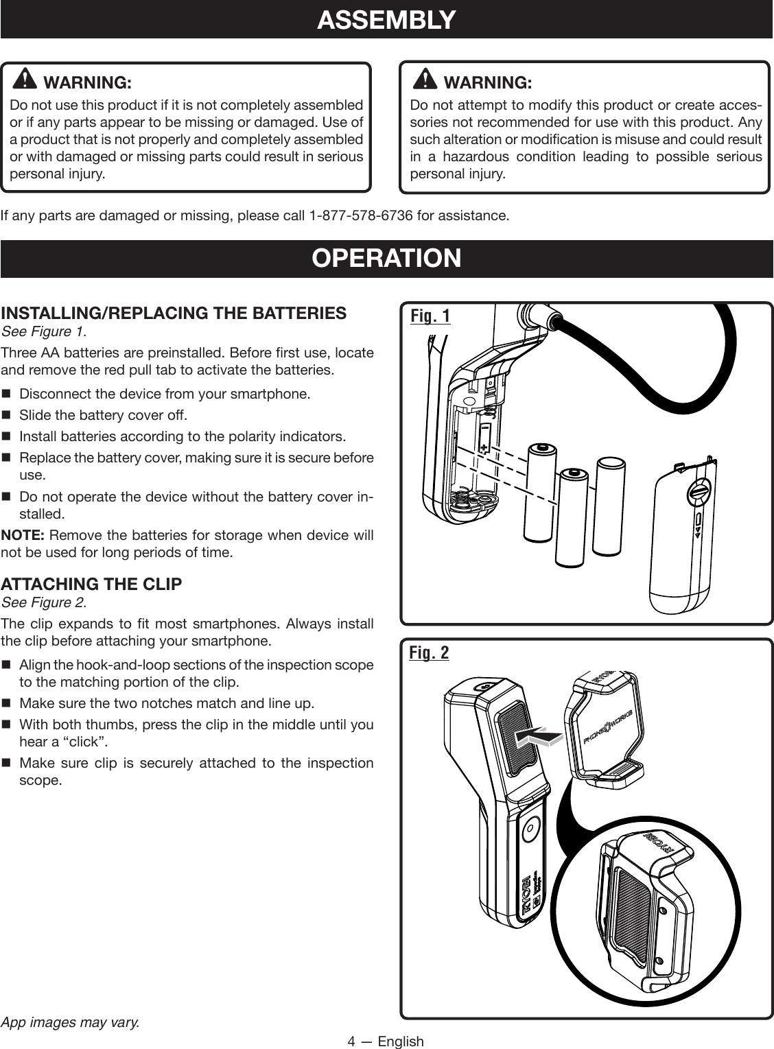 Page 4 of One World Technologies ES51A INSPECTION SCOPE User Manual