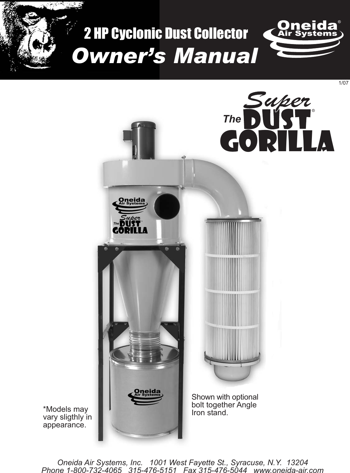 Oneida Air Systems Super Dust Gorilla Users Manual 2hp 8x11 07.FH10