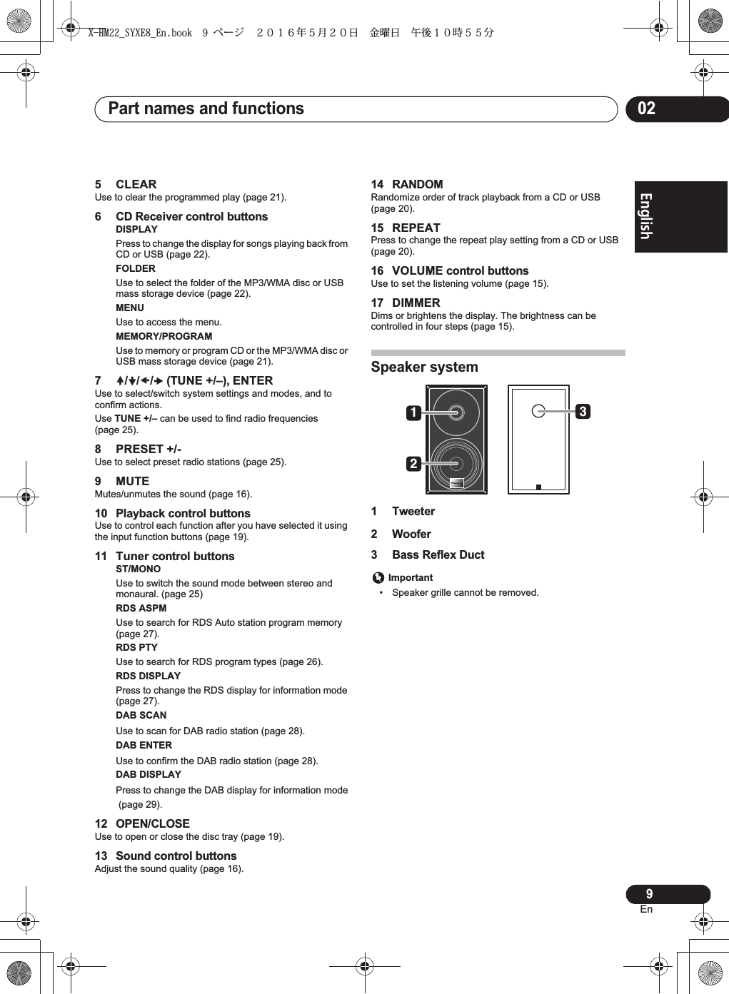  English Français Español     yyzwx                         123X-HM22_SYXE8_En.book  9 ページ  ２０１６年５月２０日 金曜日 午後１０時５５分