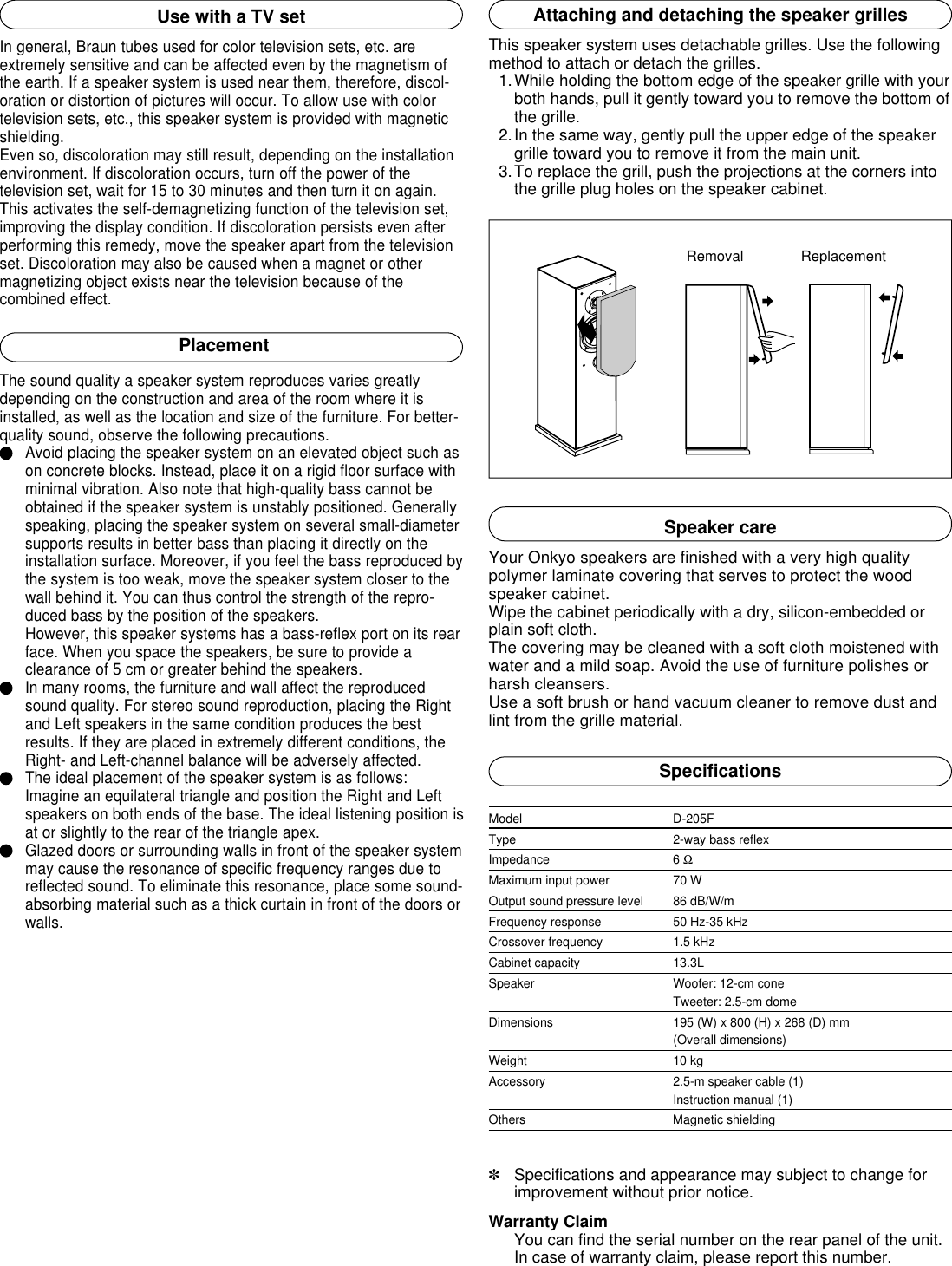 Page 2 of 3 - Onkyo Onkyo-D-205F-Users-Manual- D-205F(E).p65E Onkyo-d-205f-users-manual