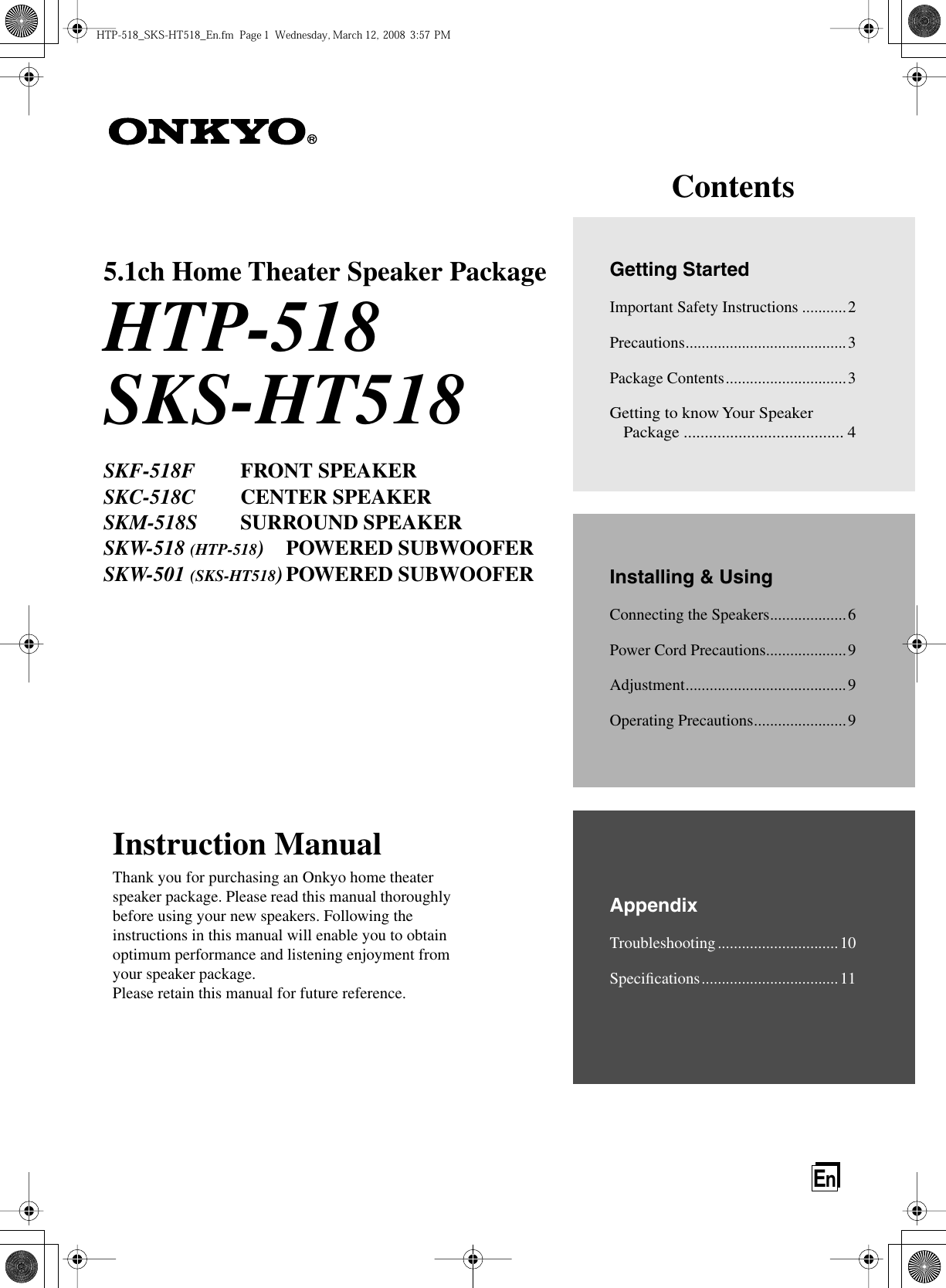 Page 1 of 12 - Onkyo Onkyo-Home-Theater-System-Htp-518-Users-Manual-  Onkyo-home-theater-system-htp-518-users-manual