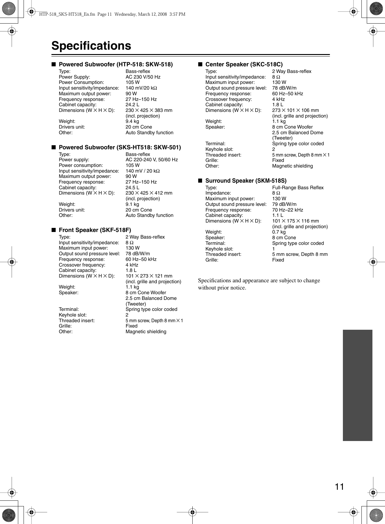 Page 11 of 12 - Onkyo Onkyo-Home-Theater-System-Htp-518-Users-Manual-  Onkyo-home-theater-system-htp-518-users-manual