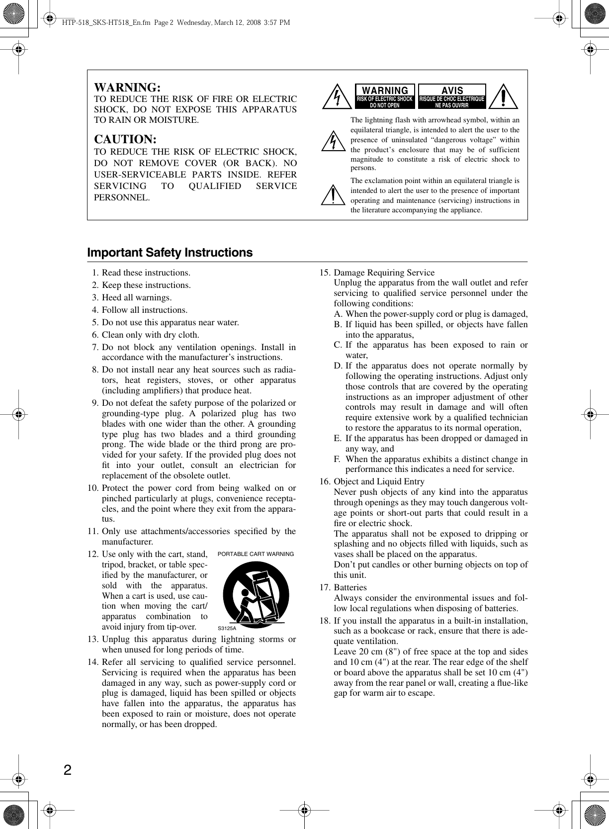 Page 2 of 12 - Onkyo Onkyo-Home-Theater-System-Htp-518-Users-Manual-  Onkyo-home-theater-system-htp-518-users-manual
