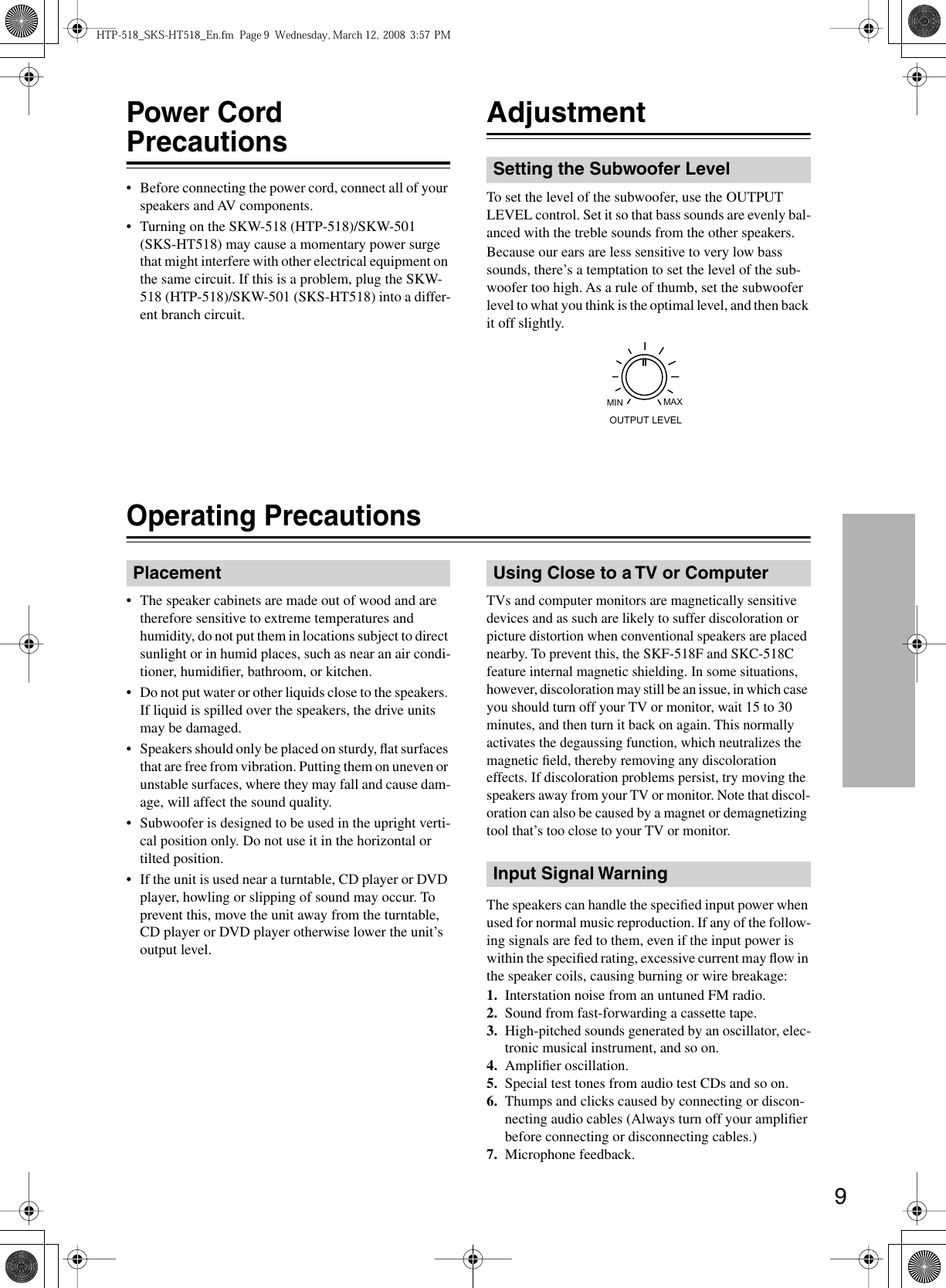 Page 9 of 12 - Onkyo Onkyo-Home-Theater-System-Htp-518-Users-Manual-  Onkyo-home-theater-system-htp-518-users-manual