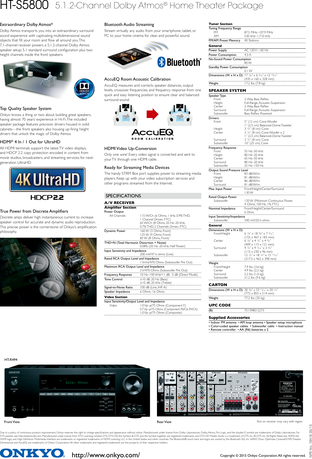 Page 2 of 2 - Onkyo Onkyo-Ht-S5800-Product-Sheet-  Onkyo-ht-s5800-product-sheet