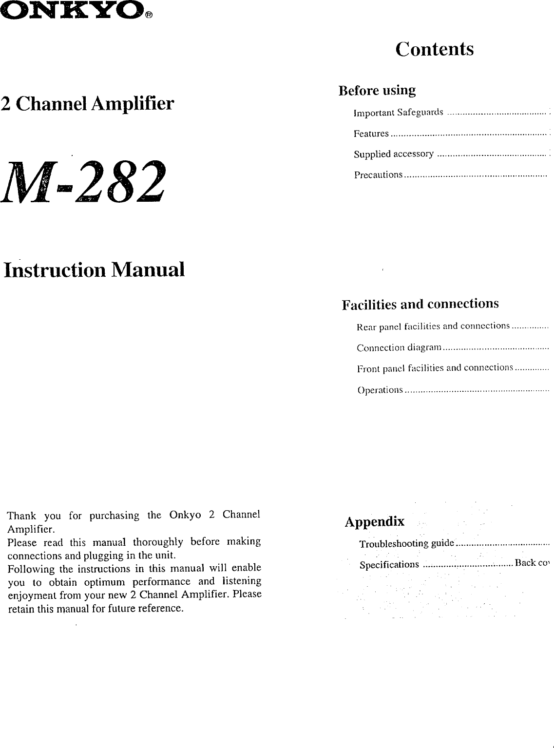 Page 1 of 7 - Onkyo Onkyo-M-282-Owner-S-Manual-7.max  Onkyo-m-282-owner-s-manual