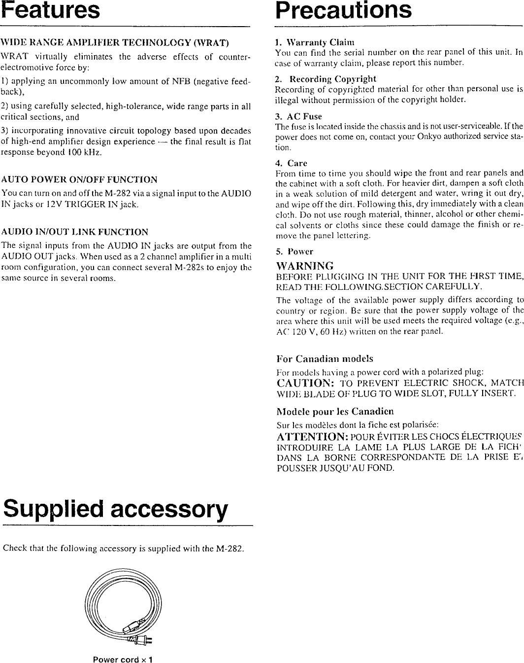 Page 2 of 7 - Onkyo Onkyo-M-282-Owner-S-Manual-7.max  Onkyo-m-282-owner-s-manual