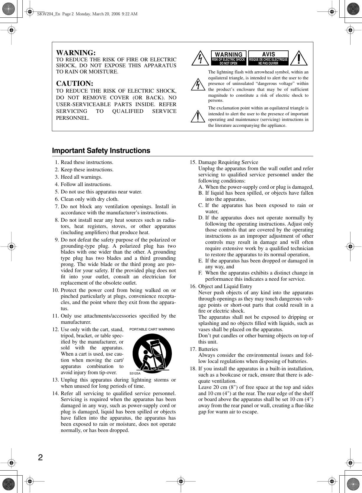 Page 2 of 8 - Onkyo Onkyo-Skw-204-Users-Manual-  Onkyo-skw-204-users-manual