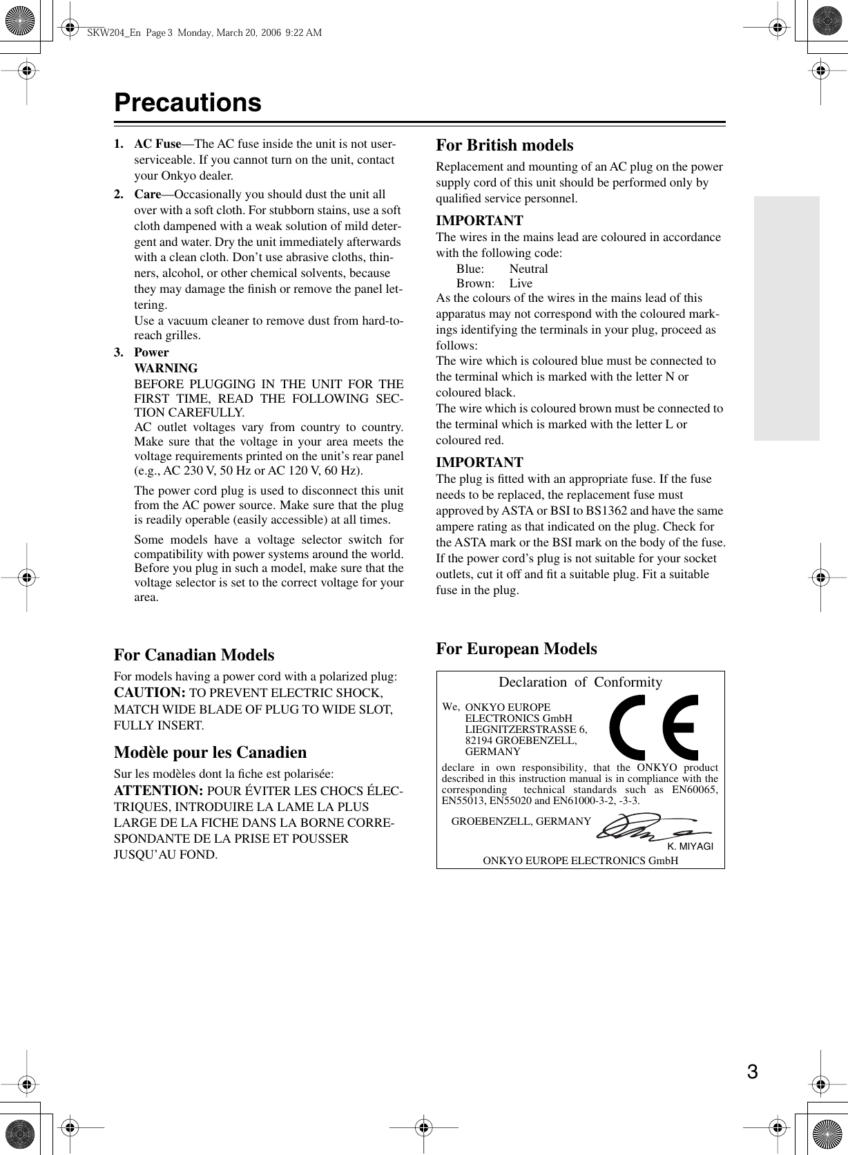 Page 3 of 8 - Onkyo Onkyo-Skw-204-Users-Manual-  Onkyo-skw-204-users-manual