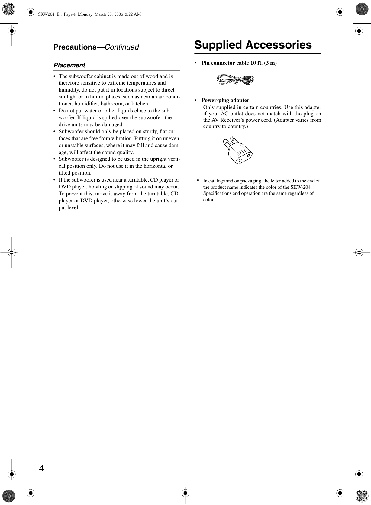 Page 4 of 8 - Onkyo Onkyo-Skw-204-Users-Manual-  Onkyo-skw-204-users-manual