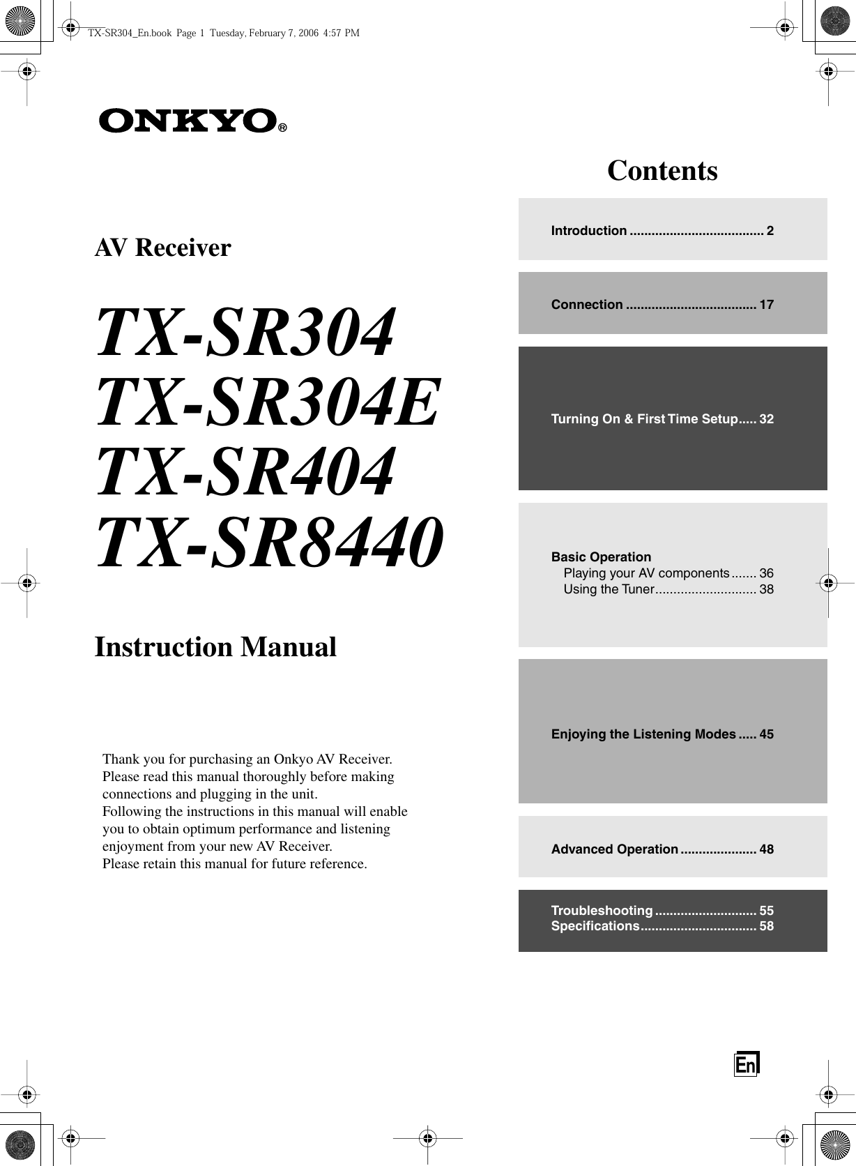 Onkyo Tx Sr304 Users Manual SR304_En