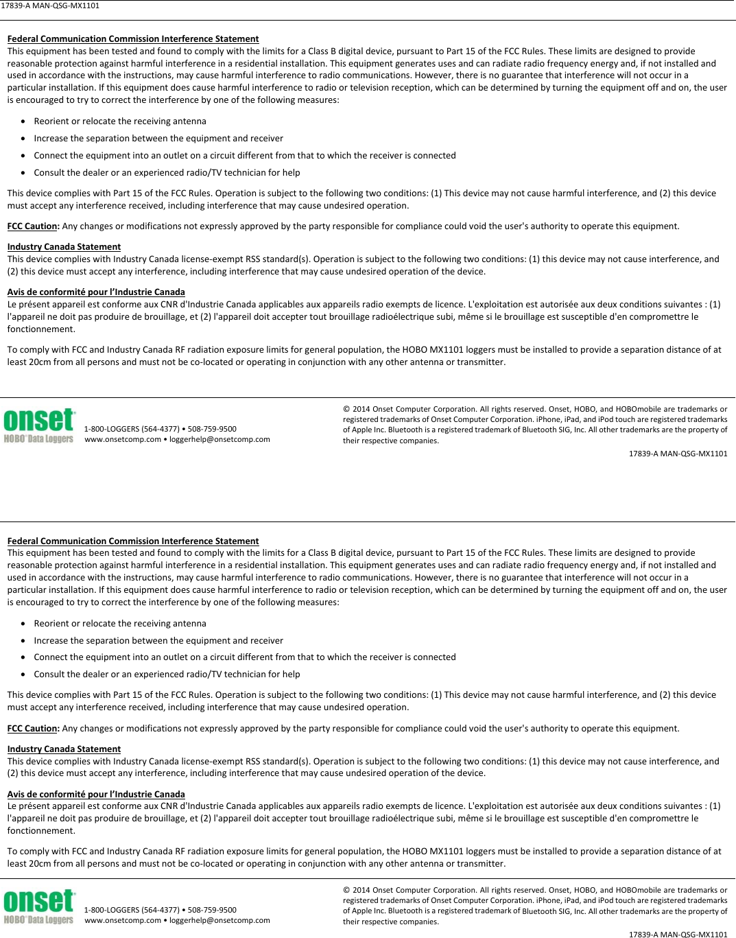 Onset Computer MX1101 Relative Humidity Data Logger User Manual MAN QSG ...