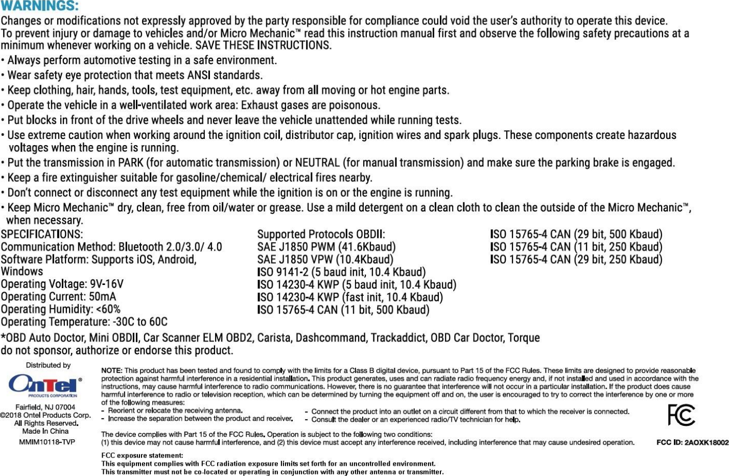 Page 2 of Ontel 18002 Micro Mechanic User Manual users manual
