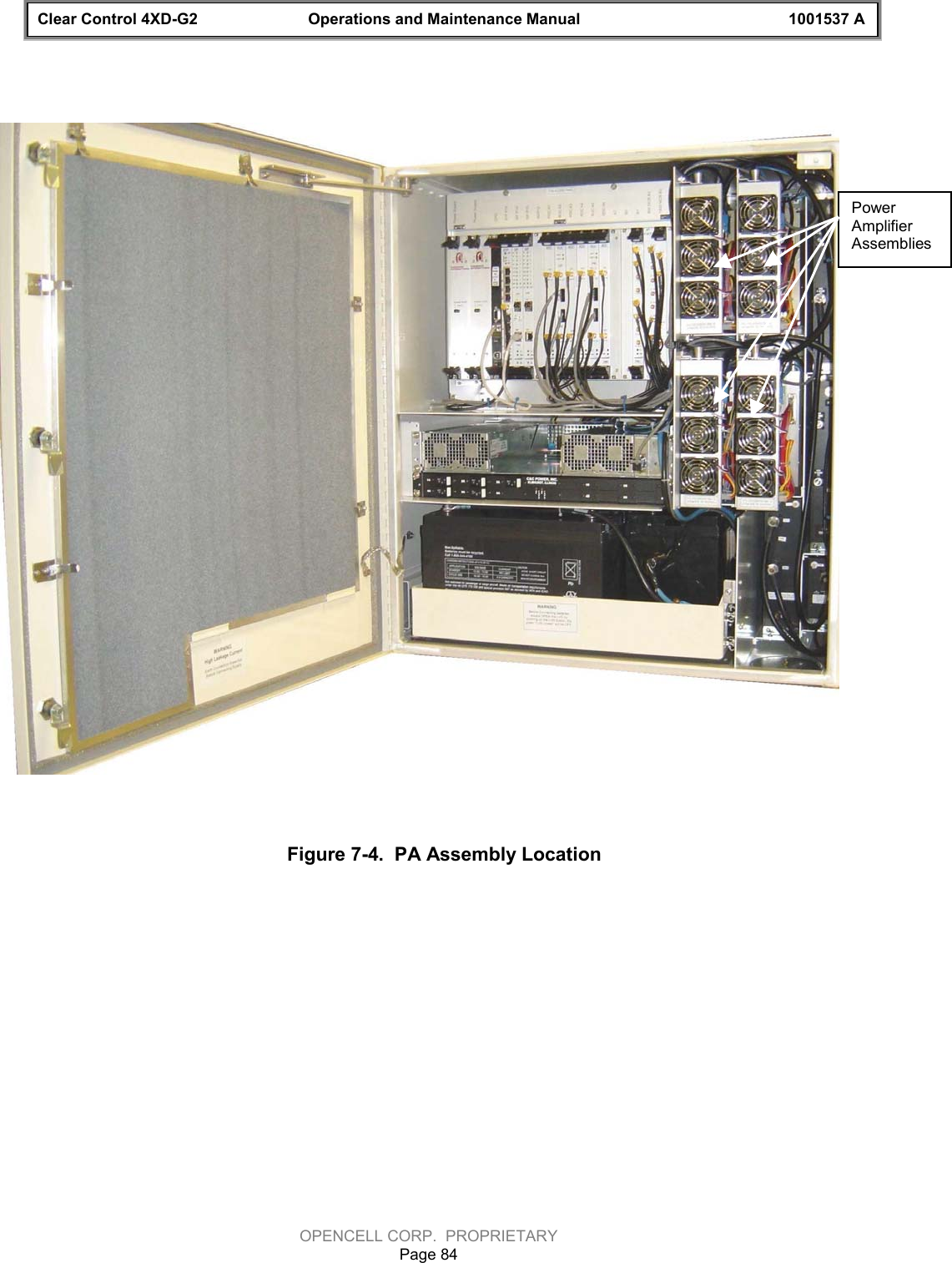 Clear Control 4XD-G2 Operations and Maintenance Manual 1001537 AOPENCELL CORP.  PROPRIETARYPage 84Figure 7-4.  PA Assembly LocationPowerAmplifierAssemblies