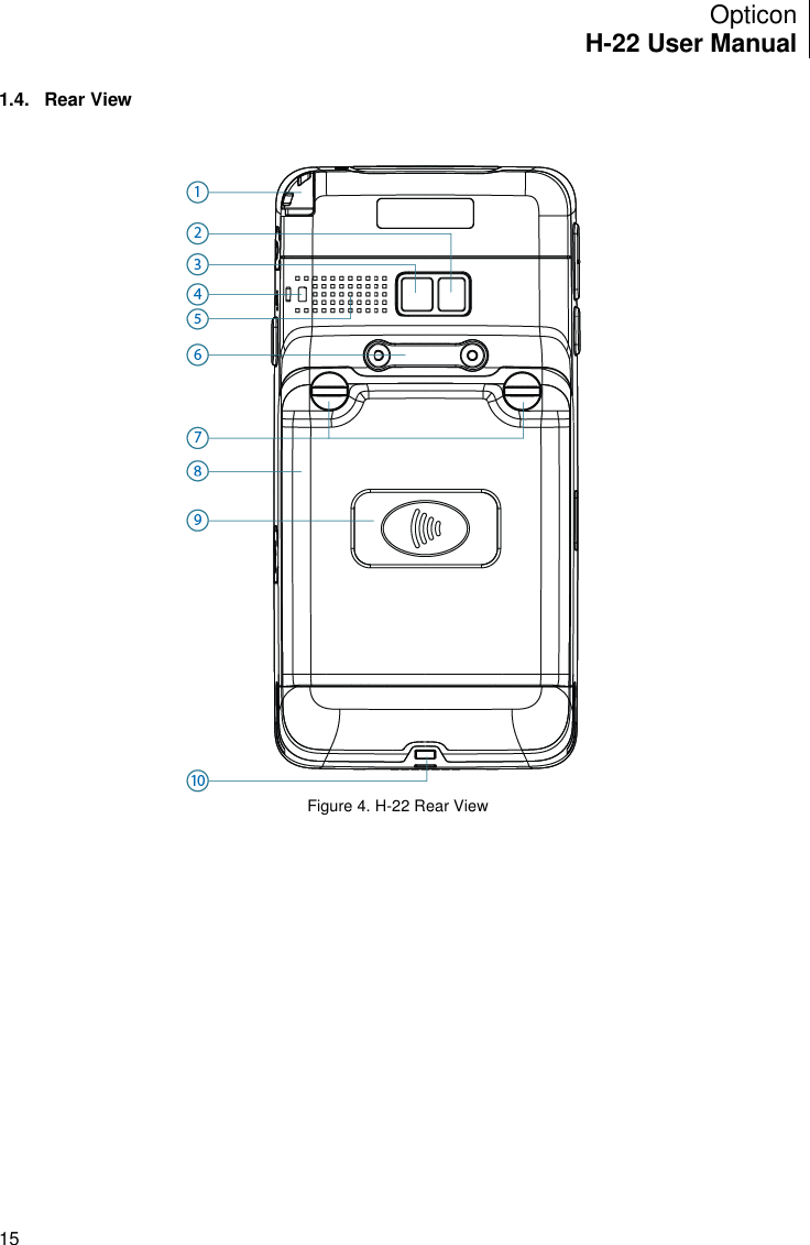 Opticon H-22 User Manual    15 1.4.  Rear View   Figure 4. H-22 Rear View                 