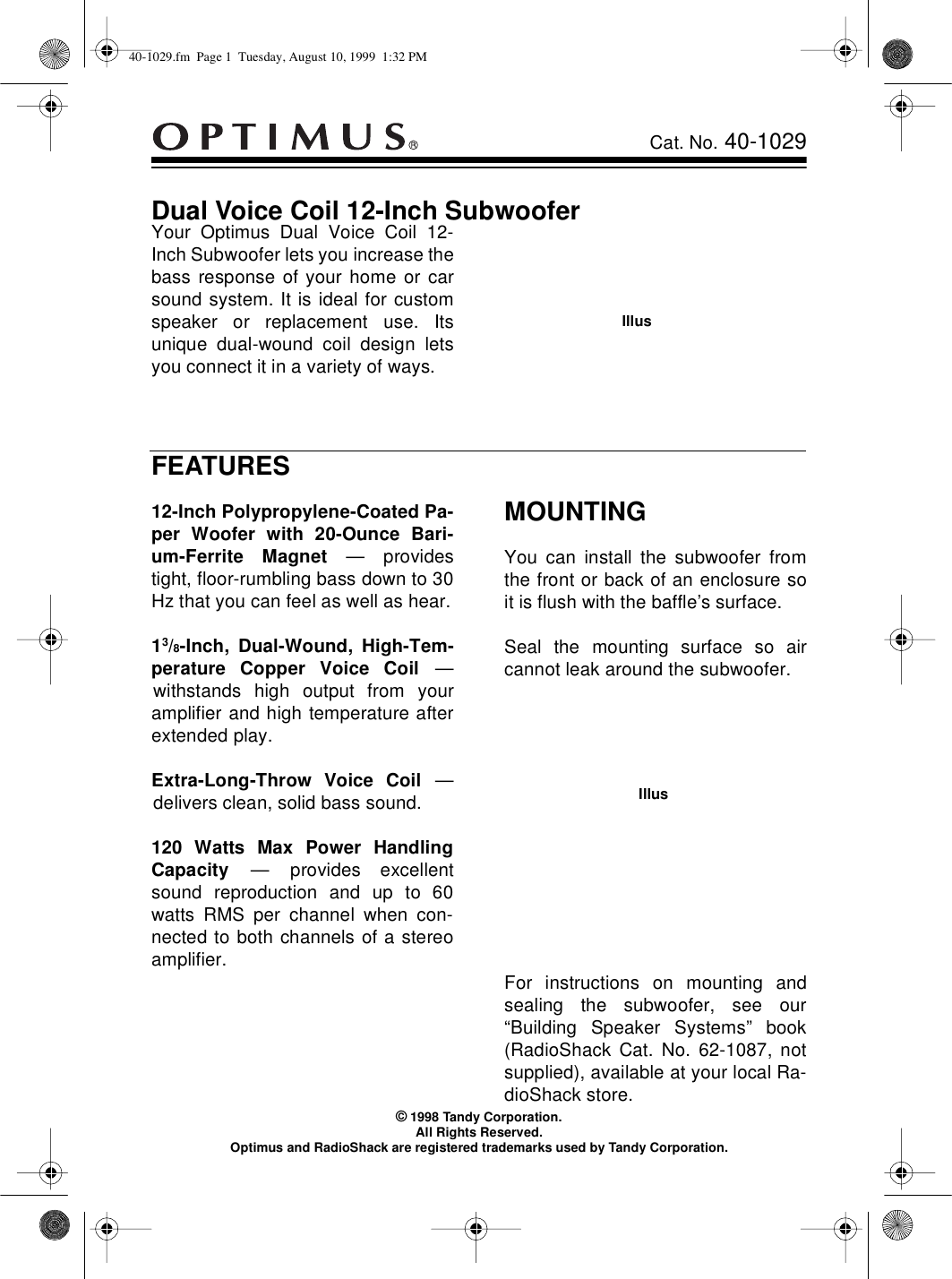 Page 1 of 4 - Optimus Optimus-40-1029-Users-Manual- 40-1029  Optimus-40-1029-users-manual