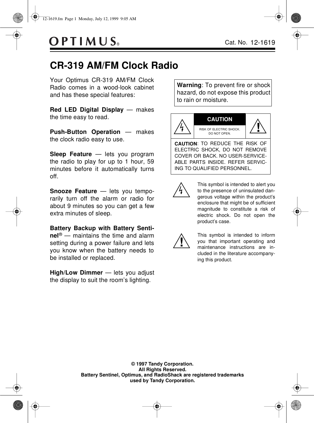 Page 1 of 8 - Optimus Optimus-Cr-319-Users-Manual- 12-1619  Optimus-cr-319-users-manual