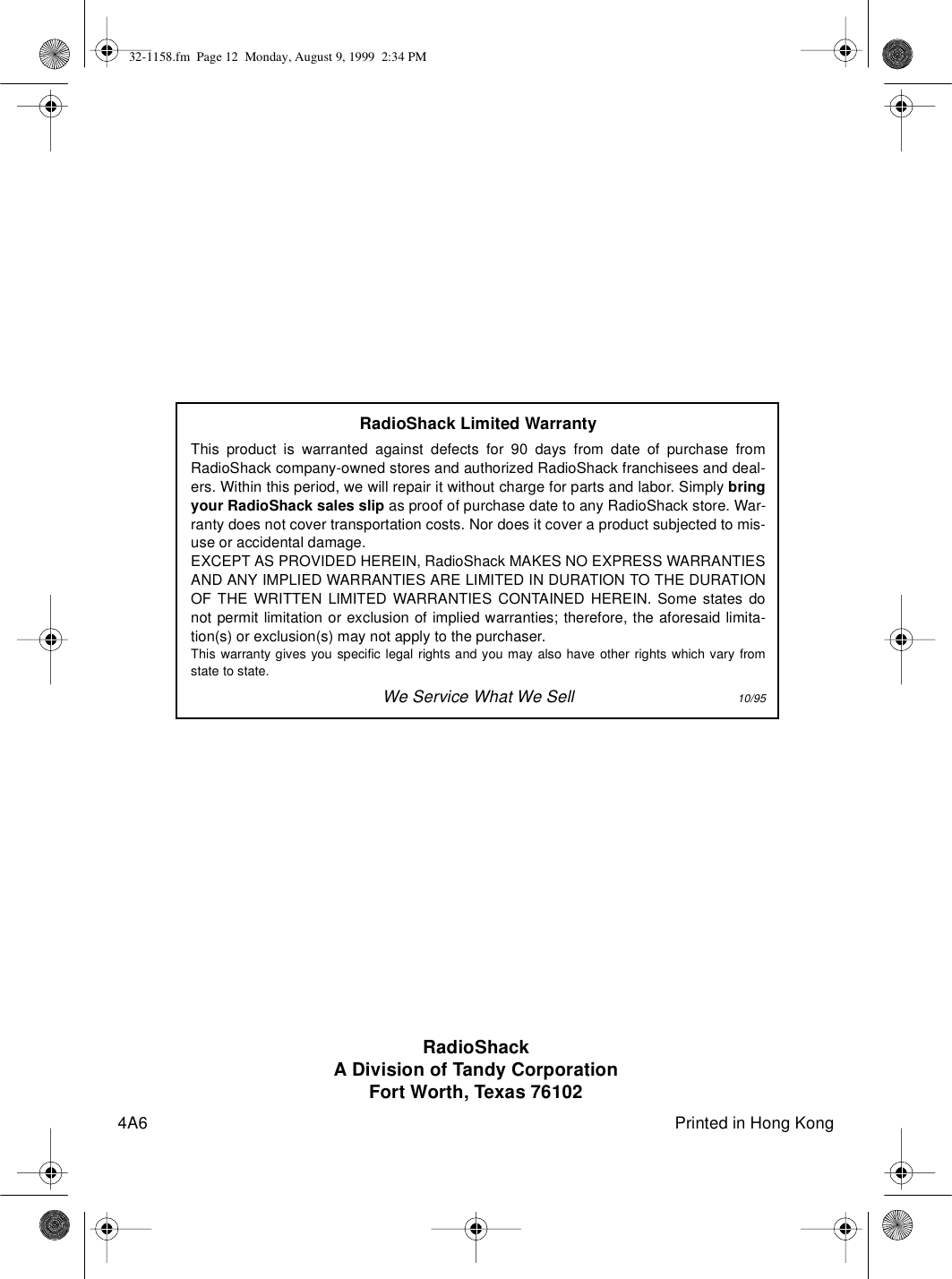 Page 12 of 12 - Optimus Optimus-Karaoke-Mate-32-1158-Users-Manual- 32-1158  Optimus-karaoke-mate-32-1158-users-manual