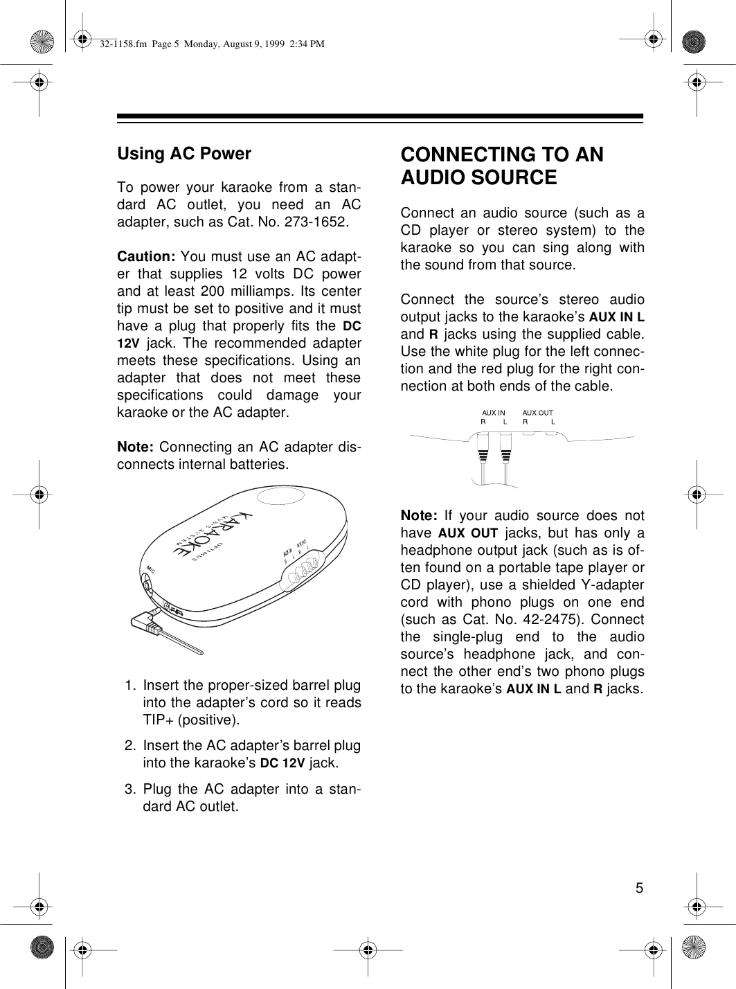 Page 5 of 12 - Optimus Optimus-Karaoke-Mate-32-1158-Users-Manual- 32-1158  Optimus-karaoke-mate-32-1158-users-manual