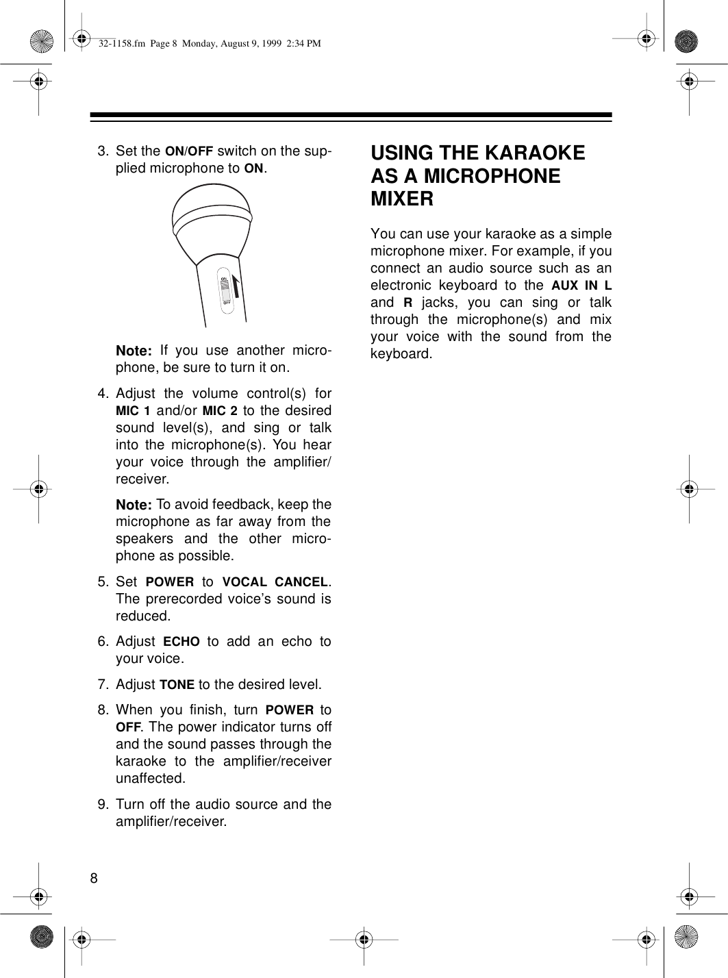 Page 8 of 12 - Optimus Optimus-Karaoke-Mate-32-1158-Users-Manual- 32-1158  Optimus-karaoke-mate-32-1158-users-manual
