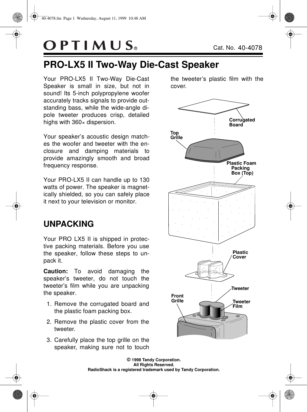 Page 1 of 8 - Optimus Optimus-Pro-Lx5-Ii-Users-Manual- 40-4078  Optimus-pro-lx5-ii-users-manual