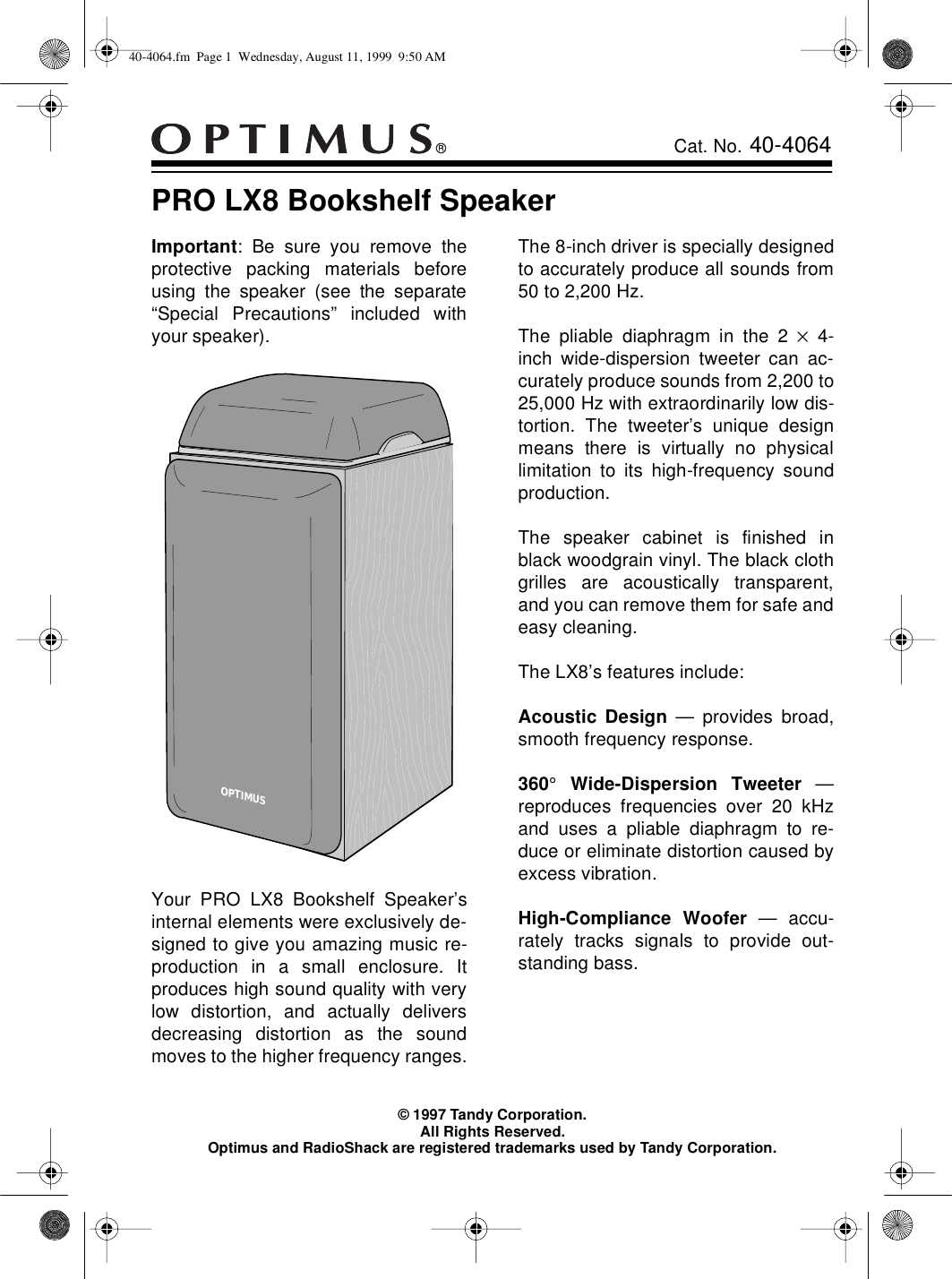 Page 1 of 4 - Optimus Optimus-Pro-Lx8-Users-Manual-  Optimus-pro-lx8-users-manual