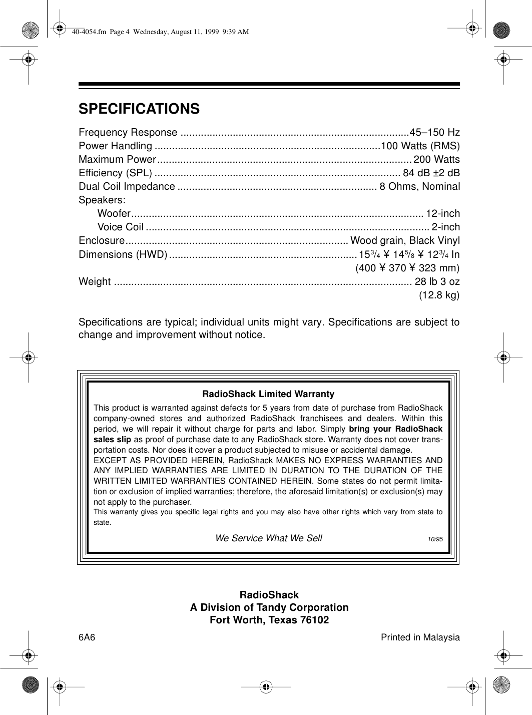 Page 4 of 4 - Optimus Optimus-Pro-Sw-120-Users-Manual- 40-4054  Optimus-pro-sw-120-users-manual